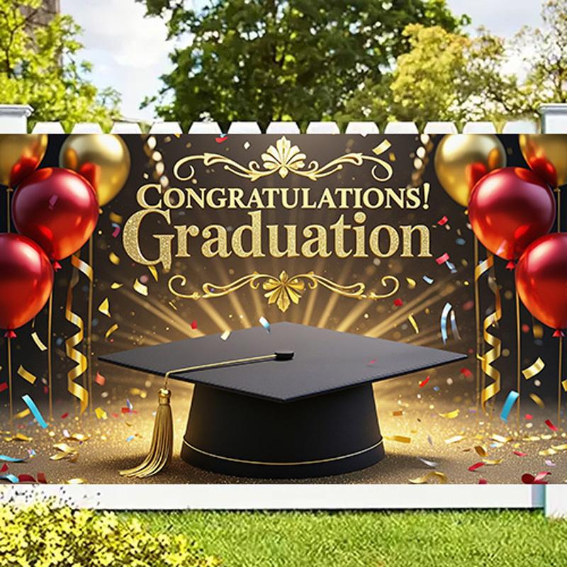 Выпускной фон с надписью «ВЫПУСКНОЙ», воздушные шары и конфетти для оформления газона на открытом воздухе, садовых праздников и выпускного вечера, декор для выпускного