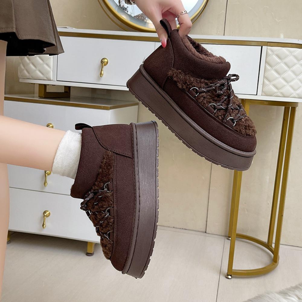 Fashion Women's Winter Thick Bottom Lace-Up Cotton Snow Boots Round Toe Comfortable Short Tube Fashionable Ankle Boots for Women