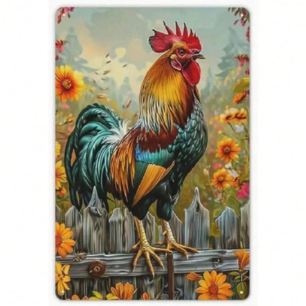 Винтажное Металлическое Настенное Искусство в Стиле Фермерского Дома Рустикальная Вывеска с Петухом 8x12 Дюймов Декор для Улицы и Помещений