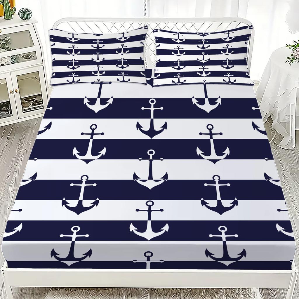 New Nautical Ocean Anchor Bedding Sets Ocean Spirit Bed Sheet Set Queen Single Size Bed Linen with Pillowcase Teens Boys Gift