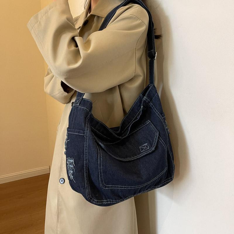 Джинсовая сумка Женская сумка через плечо большой вместимости Студенческая сумка через плечо