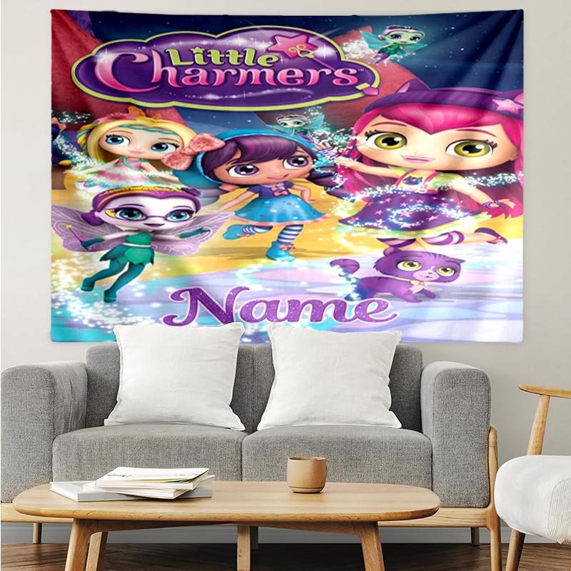 Custom Name Little Charmers Print Tapestry, Backdrop, Easy Setup, Ideal for Bedroom, Office & Living Room, with Aesthetic Wall Hanging Decor.