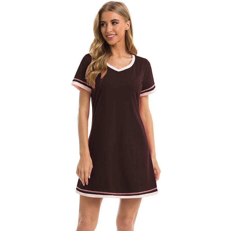 Женская эластичная однотонная домашняя одежда с круглым вырезом, летняя свободная мягкая ночная рубашка, удобная дышащая ночная рубашка