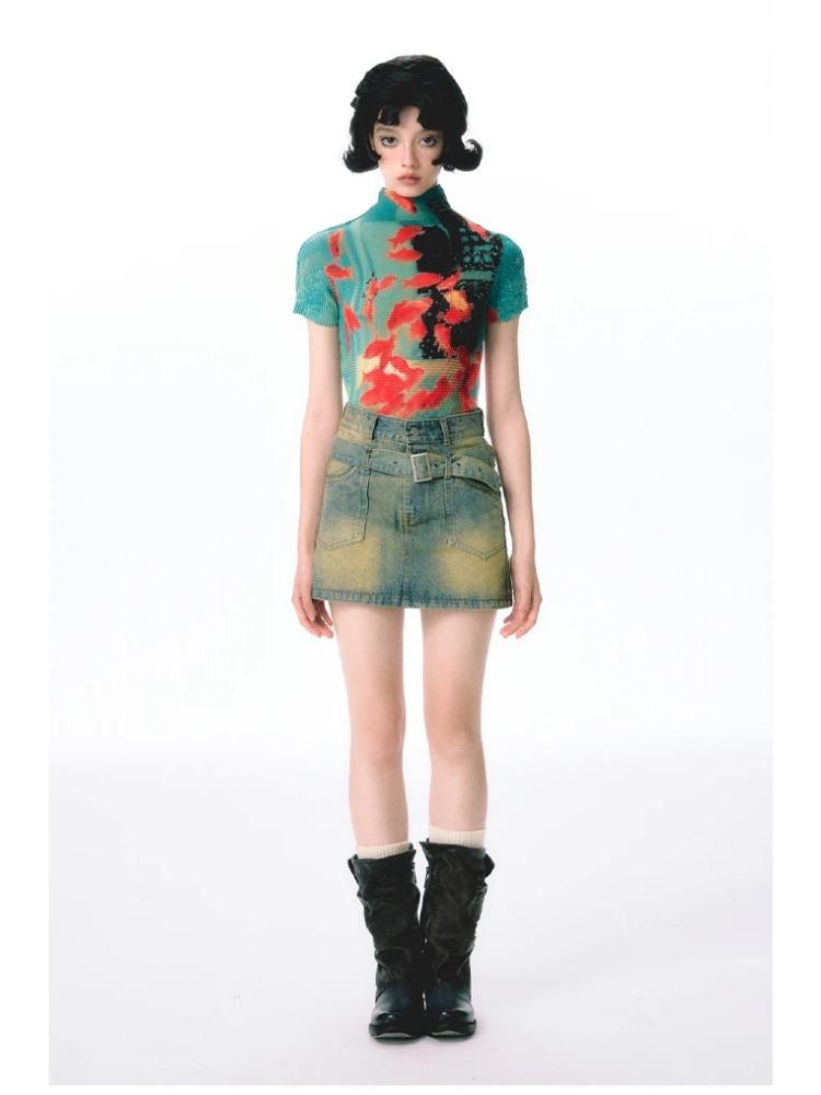 Женские облегающие футболки с коротким рукавом, футболки с принтом тай-дай, эластичные укороченные топы Goblin Core 2000-х годов, кокетка Gyaru Aesthetic Kpop Kawaii Summer