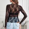 Женские топы с воротником-стойкой, длинными рукавами, облегающие блузки, сексуальные прозрачные сетчатые рубашки с цветочной вышивкой