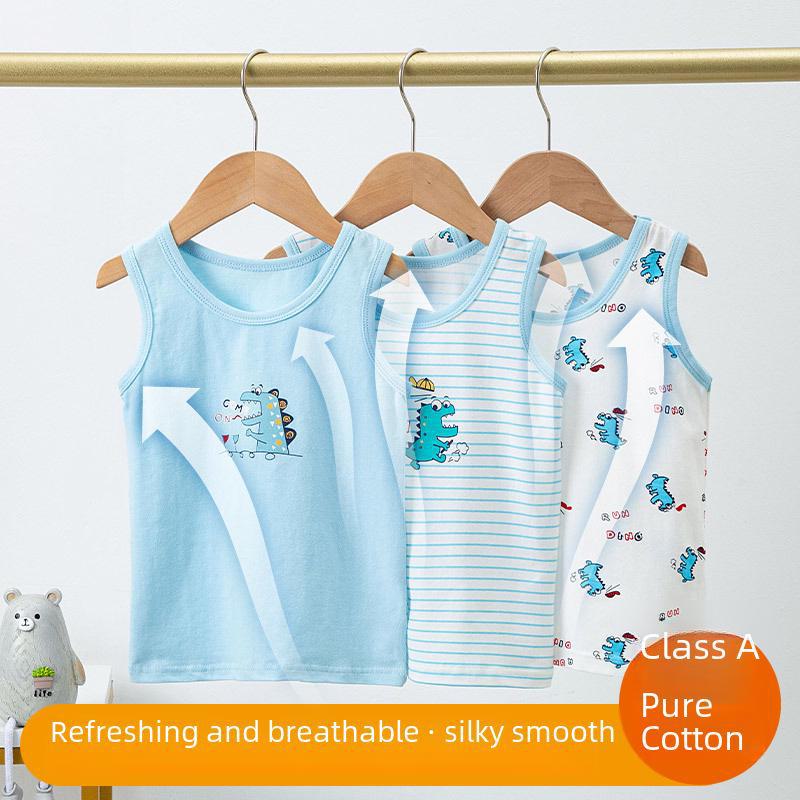 Children's Summer Cartoon Print Cotton Vest - Sleeveless A-Type Top for Boys and Girls