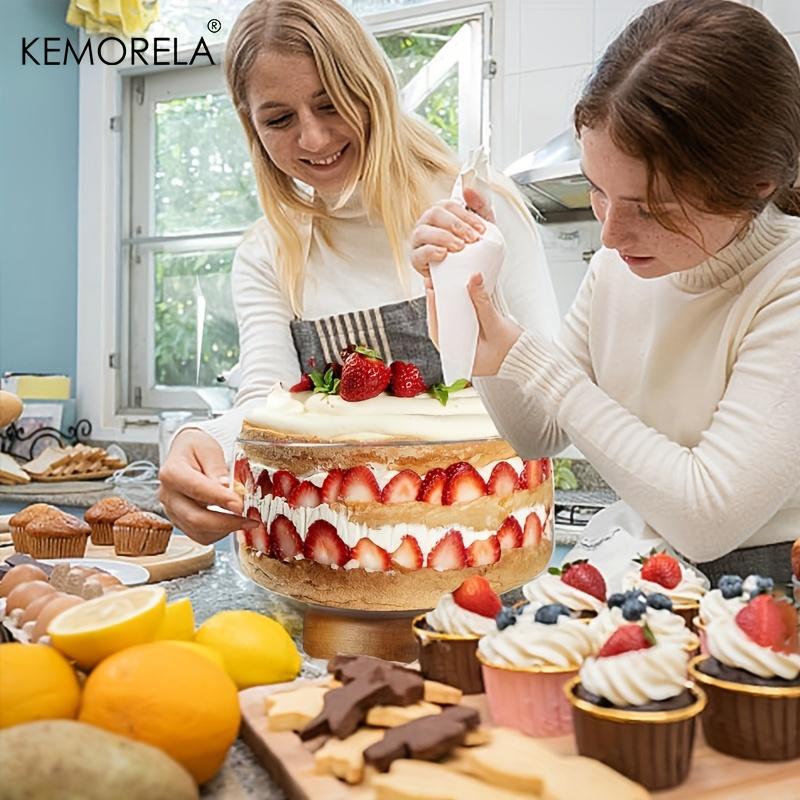 KEMORELA Большая стеклянная миска для торта Элегантная деревянная подставка Универсальный поднос для подачи тортов, салатов, десертов - Прочный, легко чистится