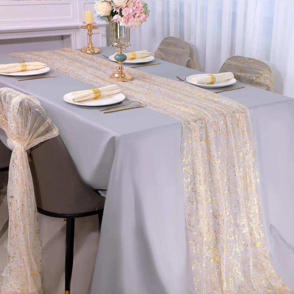 European Style Mesh Birthday Table Runner Elegant Sequin Table Decoration Christmas Celebration
