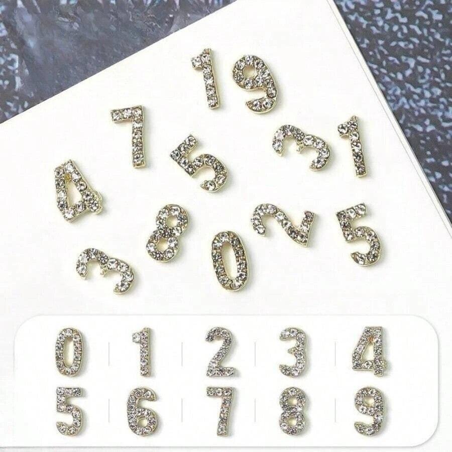 11pcs (1-9) Фиксированные Смешанные Серебряные Золотые Цифры Декорации для Маникюра Блестки 1D Сплав Аксессуар для Чехла Телефона DIY