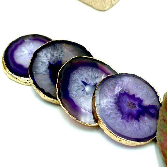 Polished Dyed Coaster Compact Stone Natural Agate Sliced Coaster Desktop Decor