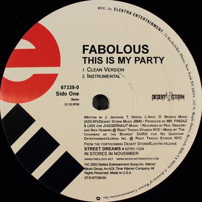 12-дюймовая пластинка FABOLOUS - This Is My Party 673380 Elektra 2002 US Rap & Hip-Hop/R&B Б/у
