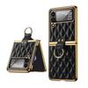 For Samsung Galaxy Z Flip 4 Case Rhombus Pu Leather Electroplate Frame Tempered Glass Full Protection Cover