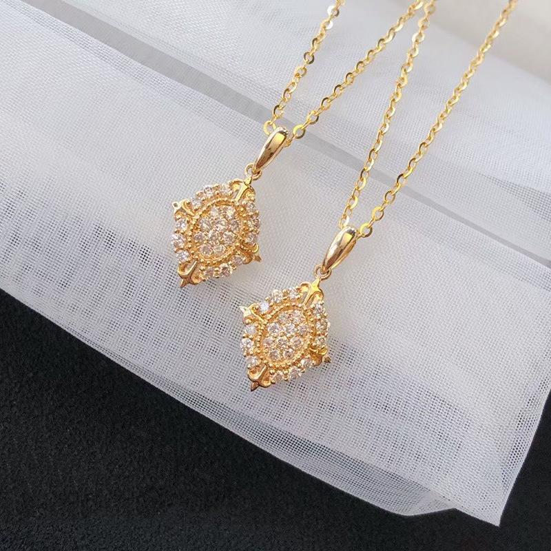 Temperament Clavicle Chain Gold Plated Diamond Enclosed Universal Diamond Shape Cushion ...