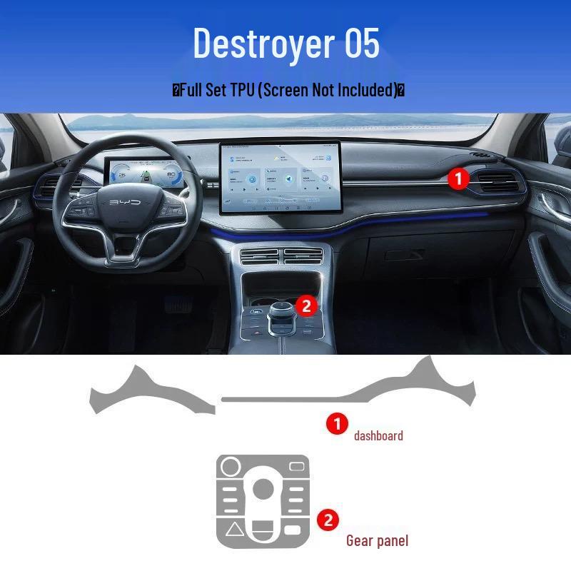 Защитная пленка для интерьера BYD Destroyer 05 (панель приборов и рычаг переключения передач) - Высокое качество