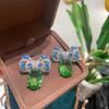 Light Luxury Bow Emerald Earrings Big Water Drop Pink Zircon Stud Earrings Premium Jewelry
