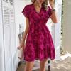 Летние женские короткие платья длиной до колена с оборками и V-образным вырезом в праздничном стиле с принтом