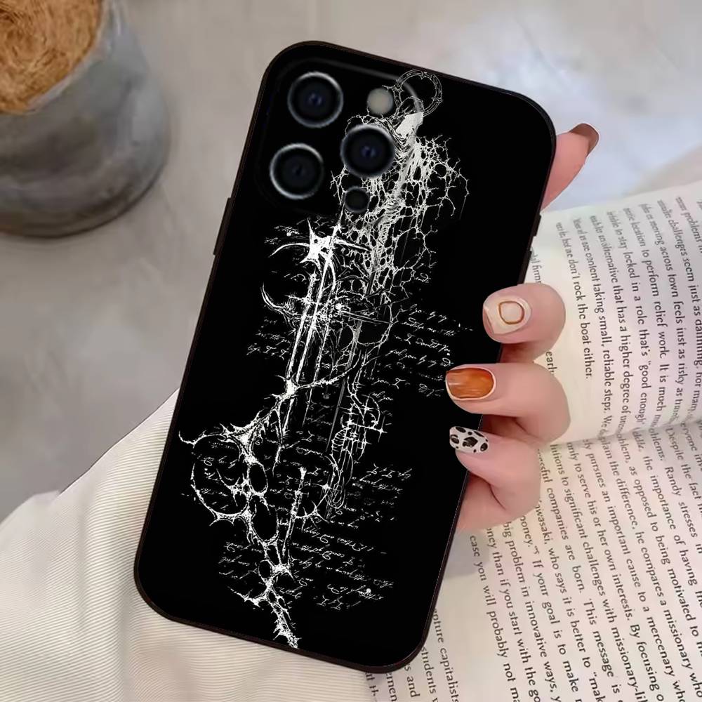 Прозрачный чехол для телефона с готическим крестом и лозой для iPhone 17,16,15,14,13,12,11 Plus,Pro Max,XS, Мягкий силиконовый черный чехол