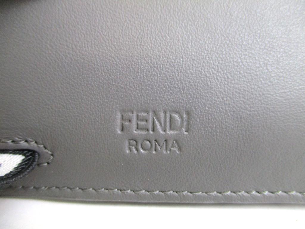 Authentic FENDI Gray Red Leather Bifold Bil Wallet Compact Wallet #b175 Certified - Refurbished