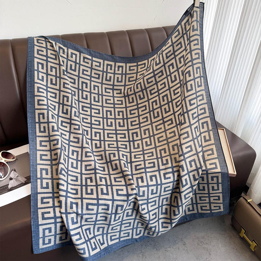 Spring and Summer Fashion Geometric Series Big Square Scarf Versatile Exterior Shawl Scarf Printed Headscarf Thin Style