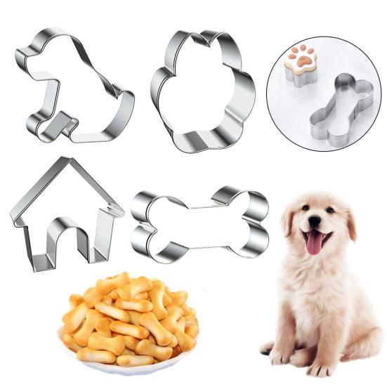 4Pcs/Set Cookie Cutter Dog House Paw Bone Shape Easy Release Food Grade Stainless Steel Press