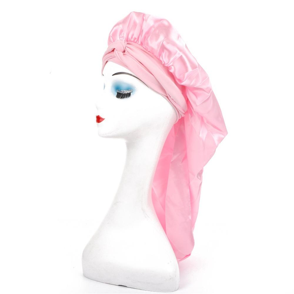 Silky Satin Sleep Bonnet Extra Large Sauna  Shower Caps Solid Color Women Long Sleep Cap