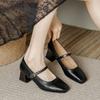 3cm/5cm Women's Mary Jane Shoes Square Toe Wide Heel Buckle Strap Pumps Quality Leather Office Lady Work Shoes Female High Heels