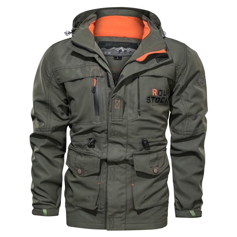 Spring and Autumn Jacket Men's Medium and Long Casual Outdoor Hooded Large Size Jacket Men's Jacket