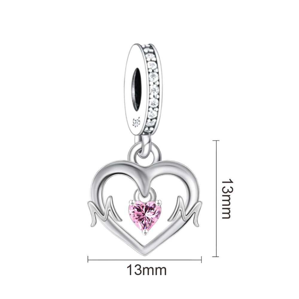 925 Silver Octopus Beads Snake Bracelet with Heart Dangle Charm Pink Pendant Gift for Her
