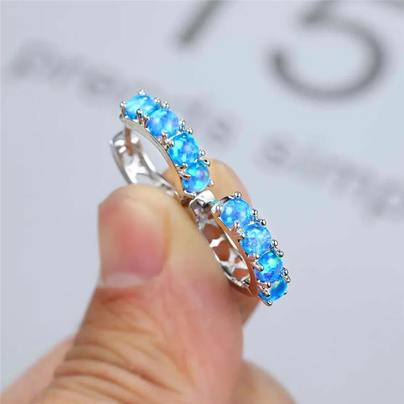 Элегантные серебряные серьги-кольца для женщин, круглые серьги с синим и белым опалом, свадебные украшения, подарки