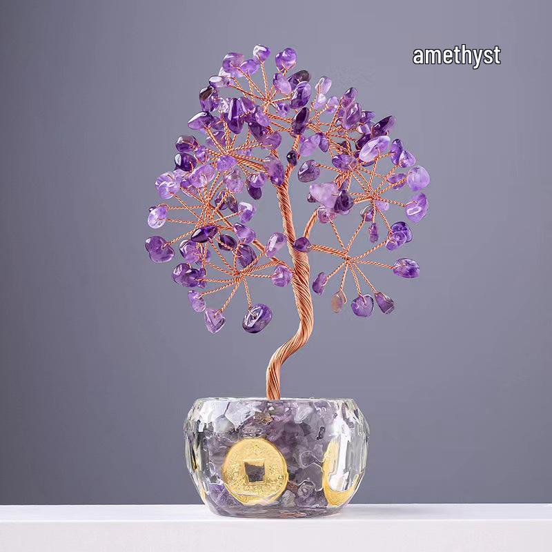 Ручная работа Хрустальное Дерево Денег Украшение - Дерево Жизни из Натуральных Самоцветов Настольное Украшение