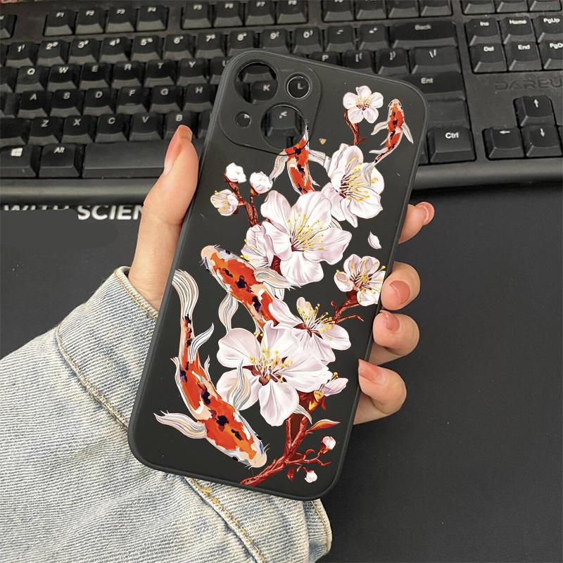 Чехол для телефона Luckly Koi Goldfish Bloosom Flower для IPhone 17 AIR 11 12 13 14 15 16 Pro Max 13Mini Art Koi Carp Мягкая силиконовая накладка