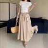 DX~~New Design Feeling Bow Tie Satin Pleated Skirt, Spring and Summer High Waisted Slim A-line Skirt