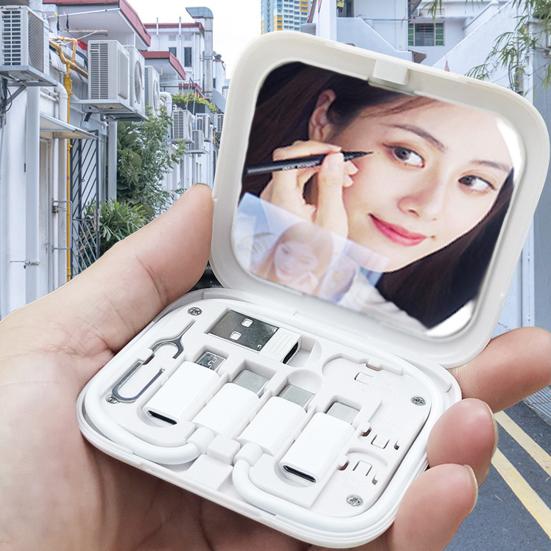 Многослотовый держатель для телефона, функция хранения кабеля, ящик для хранения с зеркалом для макияжа, быстрая зарядка, U-образный контейнер для хранения дисков для дома