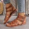 Foreign Trade Casual Roman Sandals Women's 2025 New Solid Color Simple Flat Bottom Thin Strip Buckle Hollow Fish Mouth Shoes