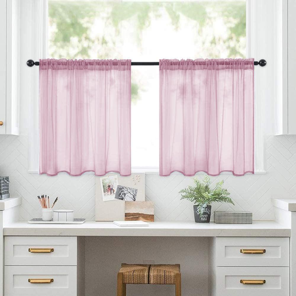 2pcs Sheer Kitchen Short Curtains Rod Pocket Room Divider Semi-Blackout Window Valances for Bathroom Bedroom Rideaux Chambre