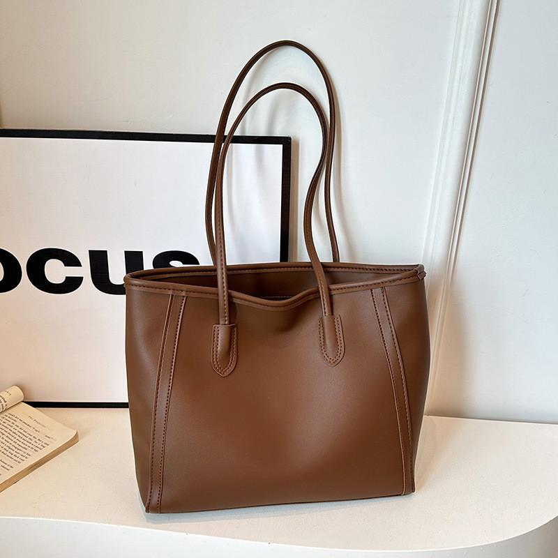 Stylish Retro Large Capacity Tote Bag For Women Ideal For Daily Commuting In White Brown Black And Khaki