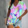 Women's Luxury T Shirts 3d Butterfly Print Short Sleeve V-neck Tops Tees Summer Fashion Casual Gradient Girls Oversized Pullover