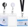 Horizontal and Vertical Waterproof ID Card Holder with Lanyard, Easy Pull Buckle, Retractable Badge Holder
