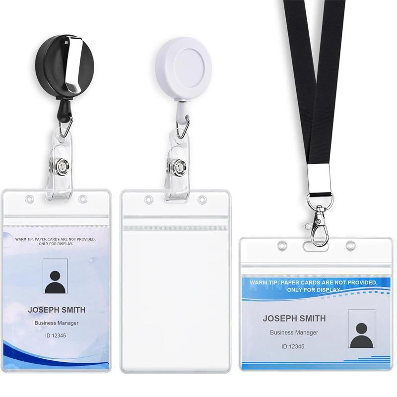 Horizontal and Vertical Waterproof ID Card Holder with Lanyard, Easy Pull Buckle, Retractable Badge Holder