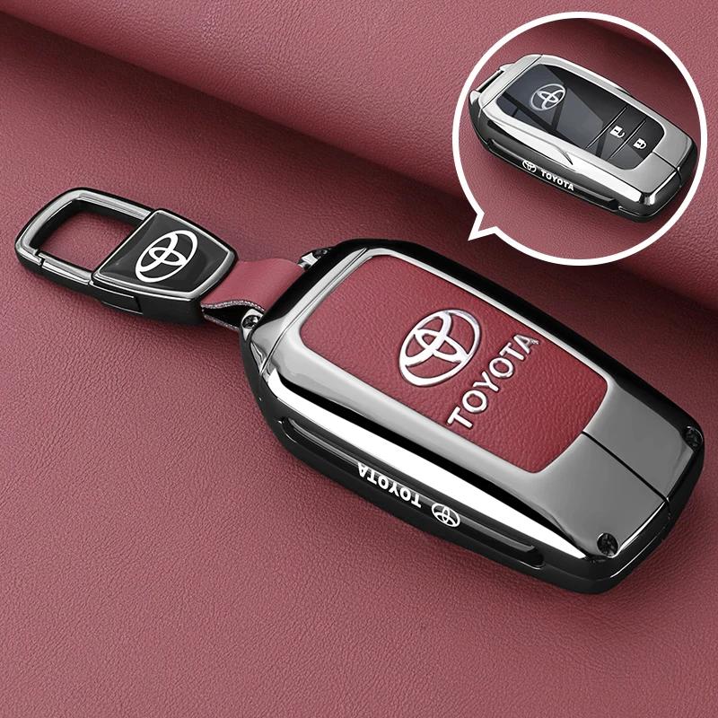 QHJS9 Zinc Alloy Leather Car Key Case Cover Shell for Toyota CHR Hilux Fortuner Land Cruiser 200 Camry Corolla Crown RAV4 Highland