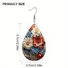 Boohemia Style Clorful Streamer Print Waterdrop PU Earrings for Women Girls Flowert Pattern Dangle Earrings Party Decorations
