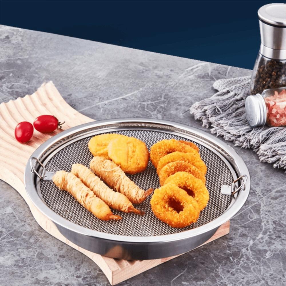 With Drainer Net Stainless Steel Oil Drain Pan Double-ear Handle Snack Serving Dish Kitchen