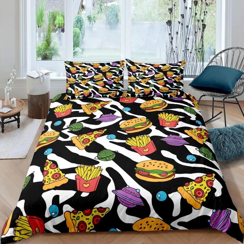 Комплект постельного белья с изображением пиццы, комплект постельного белья в деревенском стиле с изображением фруктов и овощей, 3 предмета для детей и подростков, декор спальни, постельное белье с изображением вкусной еды