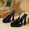 Толстый каблук острый носок водонепроницаемая платформа супер высокий каблук большой размер металлическая пряжка однотонные из лакированной кожи туфли-лодочки с открытой боковой частью женские
