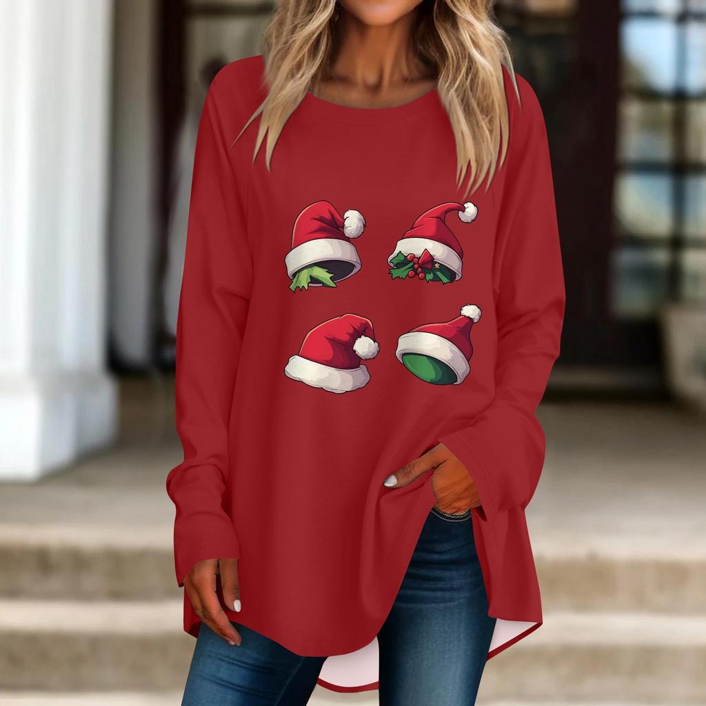 Женская повседневная футболка больших размеров с длинными рукавами и круглым принтом, верхний пуловер