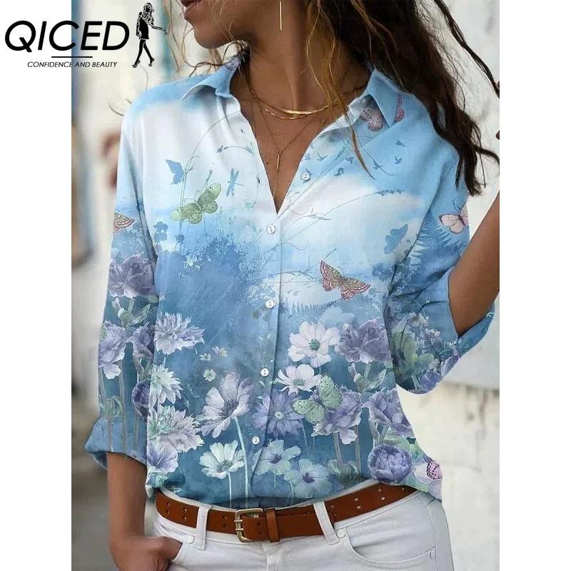 QICED 38 цветов Женская модная повседневная блузка с длинным рукавом и воротником ПОЛО