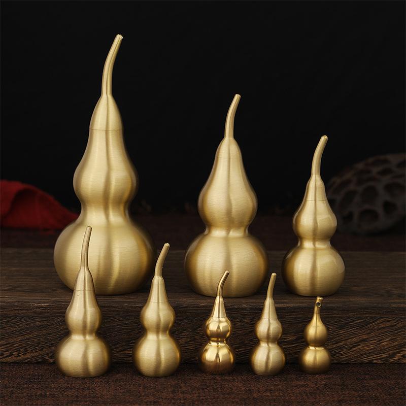 Полые ornaments-тыквы Чистая латунь Тыква Бытовая Длинная ручка Наклонная голова Открытие Крышка для открытия Фэн-шуй Медные металлические изделия