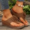 Fashion Fashion Flower Wedge Slippers for Women Summer 2025 Clip Toe Platform Flip Flops Woman Casual Thick Sole Beach Sandals Plus Size