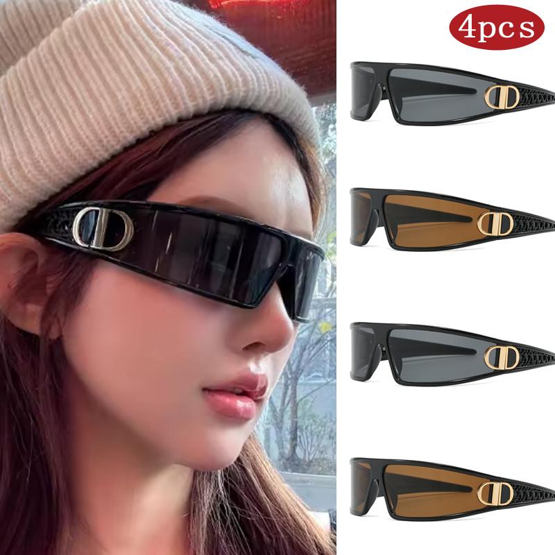 4 шт. Роскошные солнцезащитные очки в стиле повязки на голову, Трендовые Панк Квадратные, Персонализированные Фотография, Вогнутый Стайлинг, Очки, Спортивные Брендовые Очки