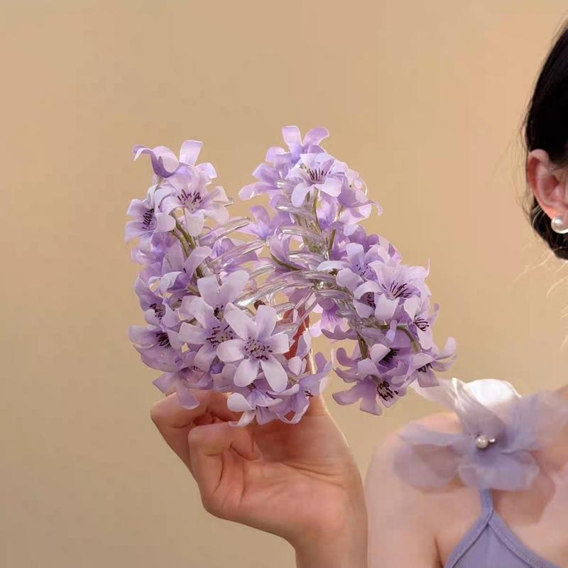 Solid Color Acrylic Hair Claw with Floral Design Perfect for Beach Vacations